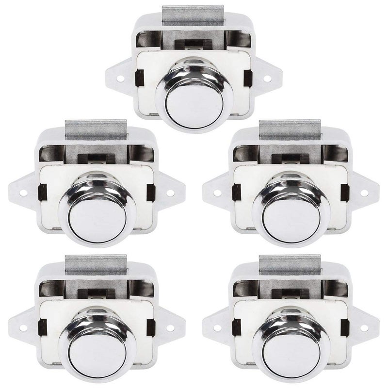 OCGIG 5 PCS Push Button Latch Cabinet Door Catch Keyless Cupboard Locks for RV Yachts Motorhome Camper Caravan Electroplated Silver-5PCS - Image 1